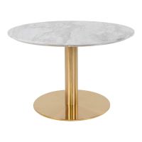 Măsuță de cafea albă/aurie rotundă cu blat cu aspect de marmură 70x70 cm Bolzano – House Nordic
