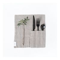 Set 2 suporturi-buzunar din in pentru tacâmuri Linen Tales, bej