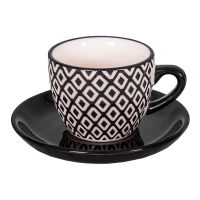 Ceașcă cu farfurioară din gresie, 100 ml Antic Line, negru
