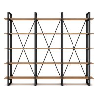 Bibliotecă negru/natural cu aspect de lemn de stejar 218x180 cm Aviva – Marckeric