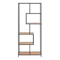 Bibliotecă neagră/cu aspect de lemn de stejar 77x185 cm Seaford – Actona