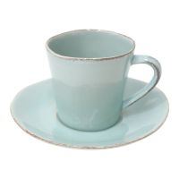 Ceașcă din gresie ceramică cu farfurioară Costa Nova, 190 ml, turcoaz