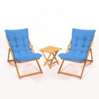 Set mobilier de grădină albastru/natural din lemn de fag pentru 2 persoane – Floriane Garden