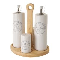 Set olivieră și oțetieră cu suport din gresie ceramică Pure Living – Casa Selección