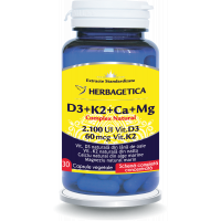 Complex Natural D3+K2+Ca, 30 capsule vegetale, Herbagetica
