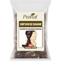 Chipsuri de banane invelite in ciocolata amaruie, 100g, Pronat