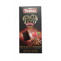 Ciocolata neagra cu merisoare fara zahar si gluten 52% cacao Zero, 125g, Torras