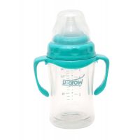Biberon din sticla cu gat larg si protectie din plastic moale pentru 0-3 luni A-1055, 120ml, U-Grow