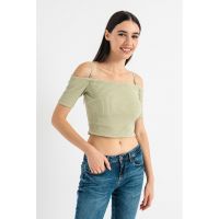 Bluza crop cu decolteu pe umeri