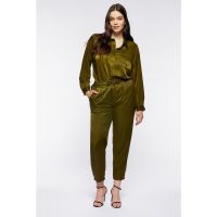 Pantaloni crop din satin cu croiala conica