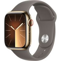 Apple Watch S9, Cellular, 41mm, Gold Stainless Steel Case, Clay Sport Band, S/M