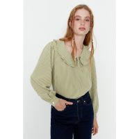 Bluza cu model gingham si guler Peter Pan