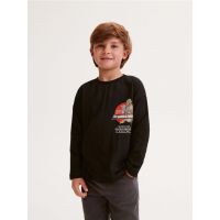 Tricou oversized cu maneca lunga The Mandalorian - negru