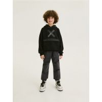 Pantaloni parachute din bumbac - gri-inchis