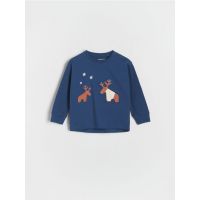 Tricou de sarbatori cu aplicatie - Albastru metalizat