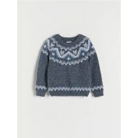 Pulover tricotat jacard - Albastru metalizat