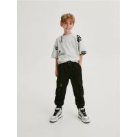 Pantaloni jogger cargo din stofa - negru