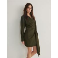 Rochie mini legata in talie - verde-maroniu