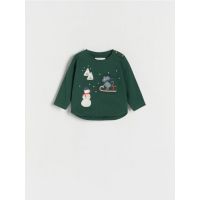 Tricou de Craciun oversized, cu maneca lunga - verde-metalizat