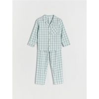 Pijama din doua piese in carouri - verde-menta