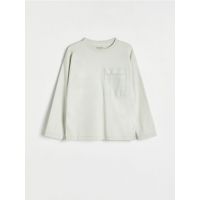 Tricou oversized, cu buzunar si maneca lunga - gri deschis
