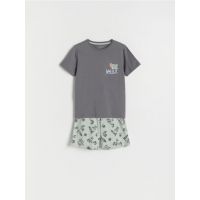 Pijama din bumbac cu imprimeu - verde-pal
