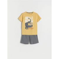 Pijama din bumbac cu imprimeu - galben-mustar