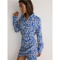 Rochie mini cu model si continut ridicat de viscoza - albastru
