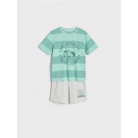 Pijama din bumbac cu imprimeu - turcoaz