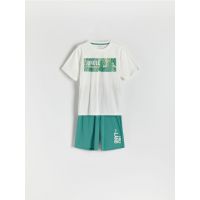 Set pijama din doua piese, cu imprimeu - crem
