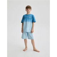 Pijama din bumbac, cu pantaloni scurti - albastru-deschis