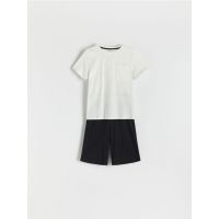Pijama din bumbac, cu pantaloni scurti - crem