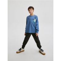 Tricou oversized cu maneca lunga si imprimeu - Albastru metalizat