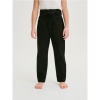 Blugi baggy cu cordon in talie - negru