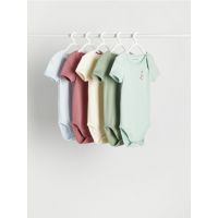 Set de 5 body-uri plic, cu imprimeu - alb
