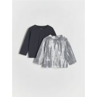 Set de 2 tricouri din bumbac, cu maneca lunga - gri-inchis
