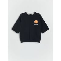 Bluza sport oversized cu imprimeu - negru