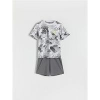 Pijama din bumbac cu imprimeu - gri-inchis