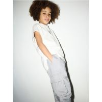 Pantaloni parachute, cu buzunare cargo - gri deschis