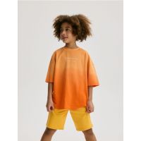 Tricou oversized din bumbac - oranj-deschis