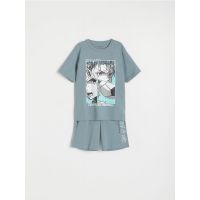 Set pijama din doua piese, cu imprimeu - turcoaz-inchis