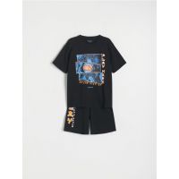 Set pijama din doua piese, cu imprimeu - negru