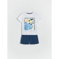 Pijama din bumbac cu imprimeu - alb