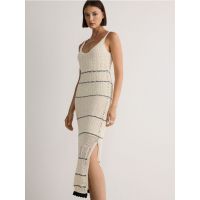 Rochie maxi din jerseu cu bretele subtiri - nude