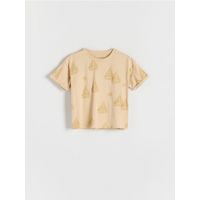 Tricou cu imprimeu all over - bej
