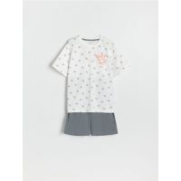 Set pijama din doua piese, cu imprimeu - crem