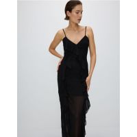Rochie maxi cu volane - negru