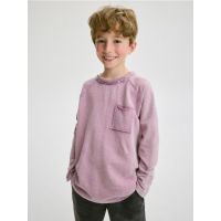 Tricou oversized, cu buzunar si maneca lunga - violet
