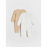 Set de 2 salopete din bumbac - crem