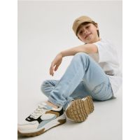 Blugi slim fit cu aspect deteriorat - albastru